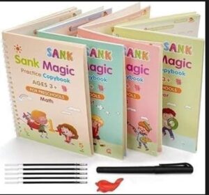 عرض قطعتين دفتر تدريبات سحرية من سانك، (4 كتب + 10 عبوات اعادة تعبئة+ قلم + 1 مقبض)