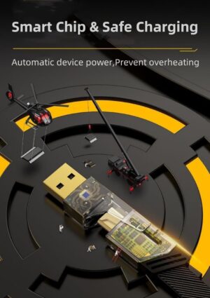 •        كابل شاحن USB متعدد 15 سم، شحن سريع 65 واط 3 في 1  (Lightning, Type-C & Micro USB)